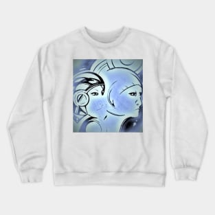 Art Deco blue space faces Jacqueline Mcculloch Crewneck Sweatshirt